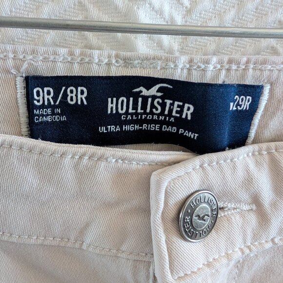 Hollister Ultra High Dad Pant Cargo Pants Cream Sive 29R Cotton Utility - Picture 2 of 13